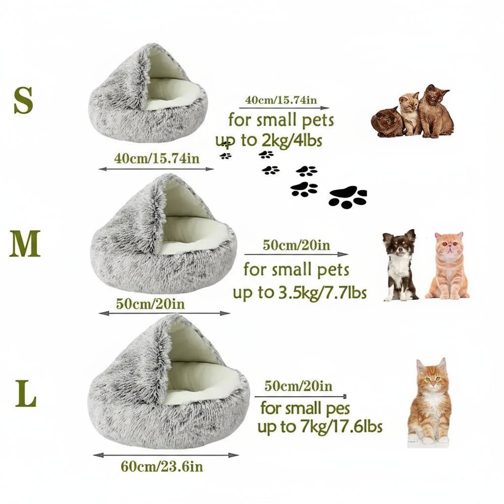 Plush Hooded Pet Bed - Round Fluffy Soft Cat & Dog 2 - in - 1 Sleeping Nest Cave - Freddie & Wilson