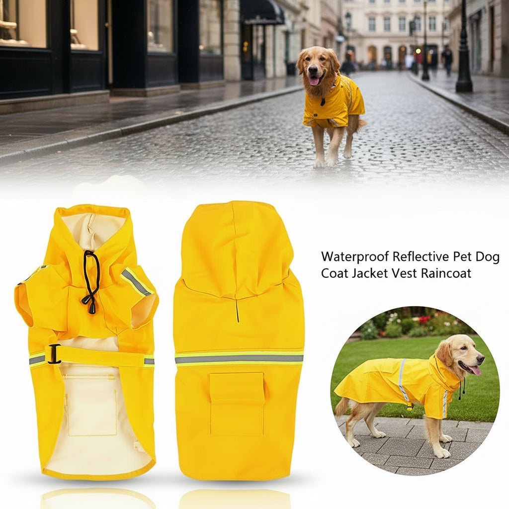Waterproof Dog Raincoat - Reflective Hooded Rain Jacket with Leash Access - Freddie & Wilson