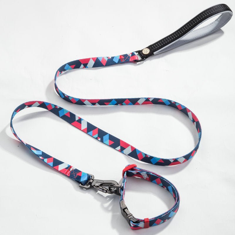 Dog Collar & Leash Set - Geometric Pattern Polyester Design - Freddie & Wilson