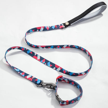 Dog Collar & Leash Set - Geometric Pattern Polyester Design - Freddie & Wilson