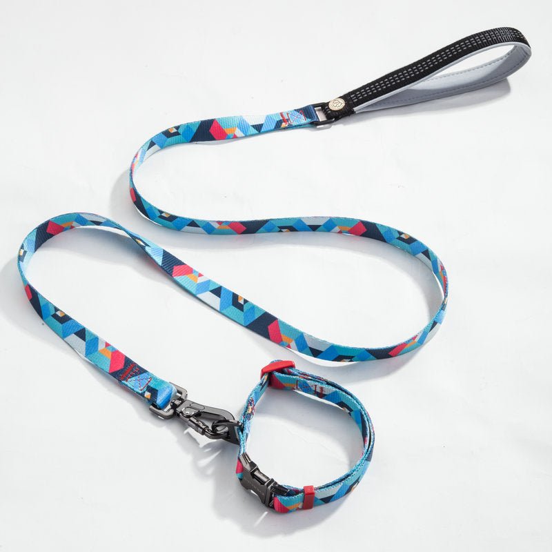 Dog Collar & Leash Set - Geometric Pattern Polyester Design - Freddie & Wilson
