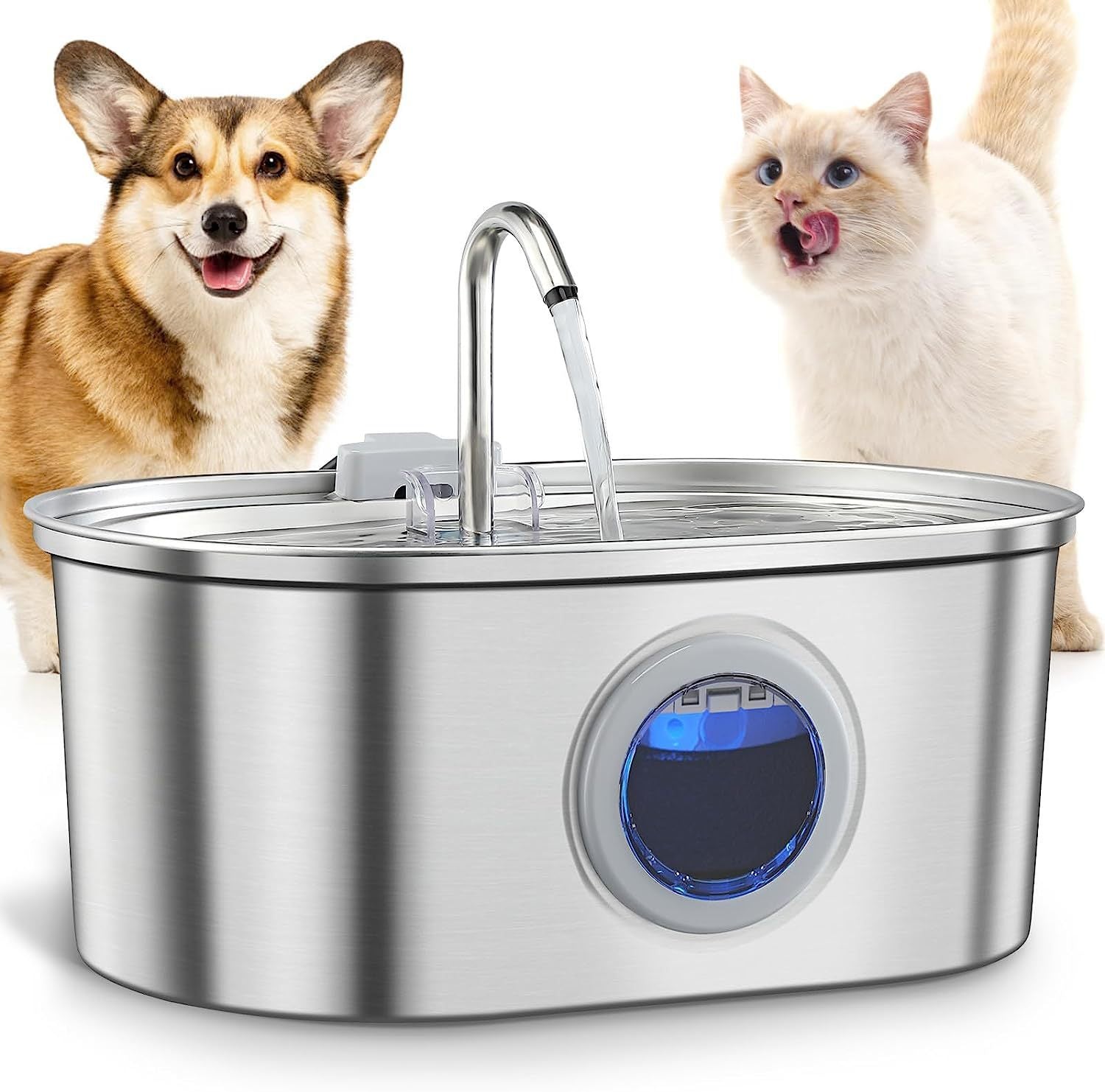 Stainless Steel Cat Water Fountain - Filtered Pet Water Dispenser with Pump - Freddie & Wilson
