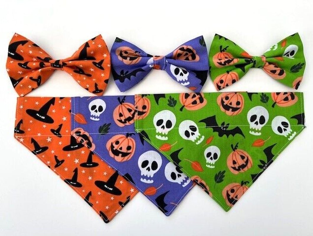 Halloween Dog Collar Accessories Bow & Bandana Handmade in UK. Multi Sizes - Freddie & Wilson