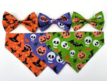 Halloween Dog Collar Accessories Bow & Bandana Handmade in UK. Multi Sizes - Freddie & Wilson