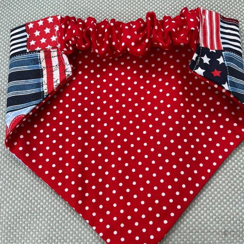 Red White & Blue Scrunchie Dog Bandana - Patriotic Pet Accessory - Freddie & Wilson