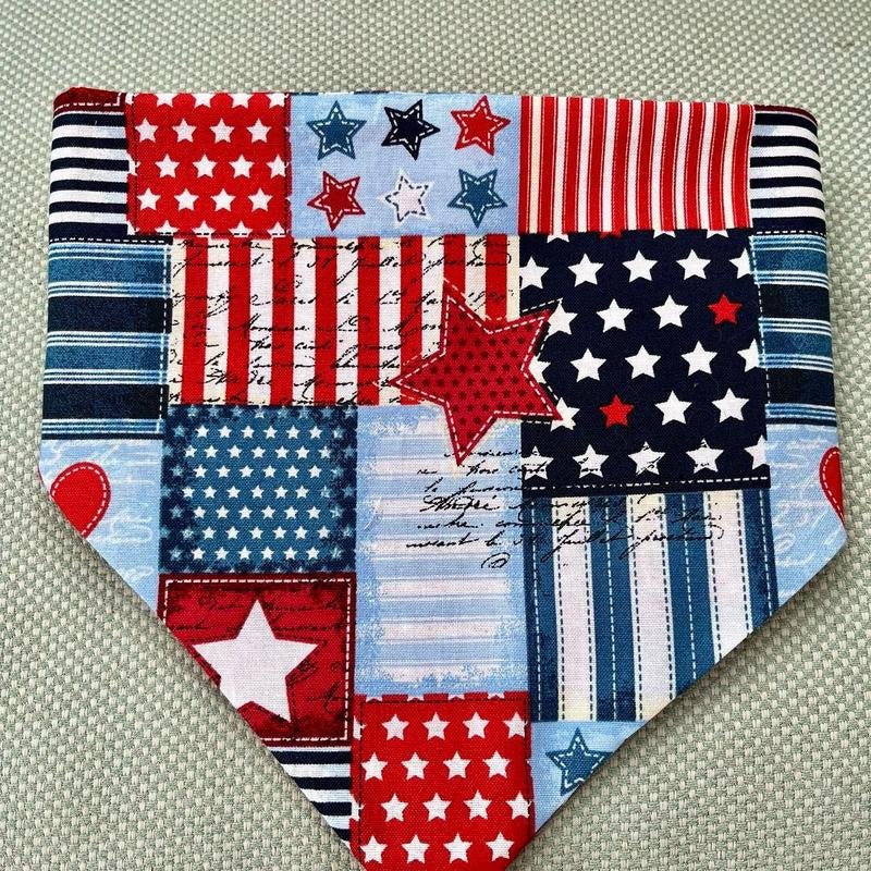 Red White & Blue Scrunchie Dog Bandana - Patriotic Pet Accessory - Freddie & Wilson