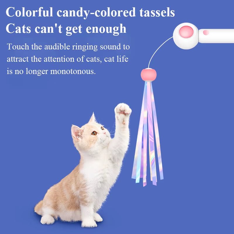 Cat Toy Interactive Funny Tassel Feather Stick Pet Toys for Kitten Colored Stretchable Cat Playing Teaser Wand Toy Pet Supplies - Freddie & Wilson