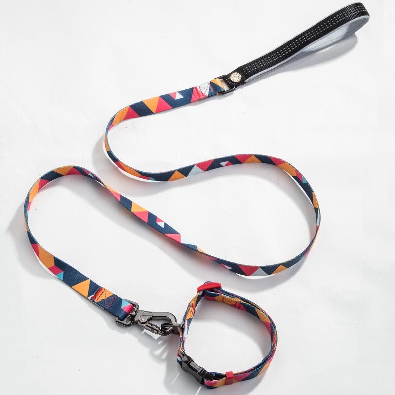 Dog Collar & Leash Set - Geometric Pattern Polyester Design - Freddie & Wilson