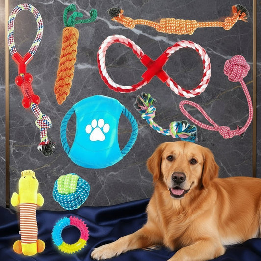 10 Piece Dog Rope Toys Set - Durable Chew Toys for Puppies & Dogs - Freddie & Wilson