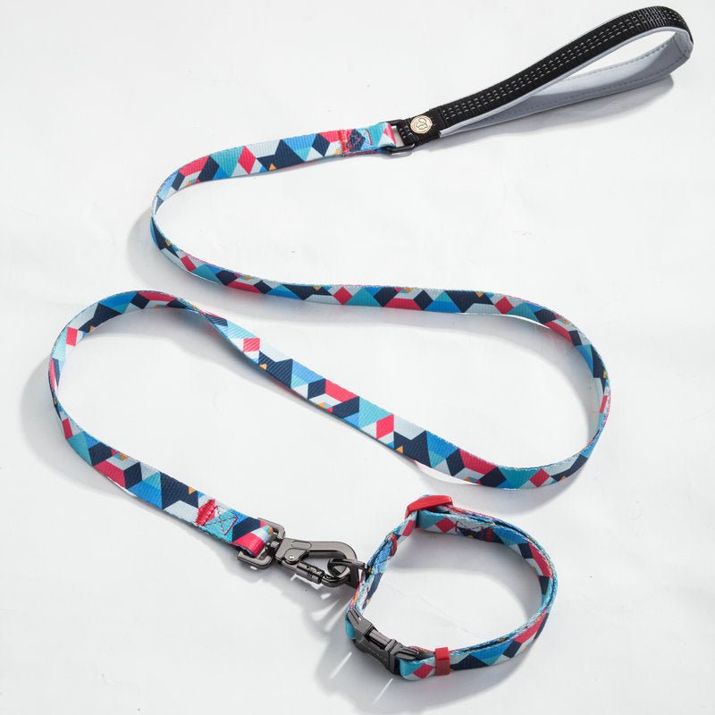 Dog Collar & Leash Set - Geometric Pattern Polyester Design - Freddie & Wilson