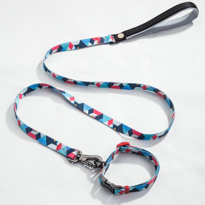 Dog Collar & Leash Set - Geometric Pattern Polyester Design - Freddie & Wilson