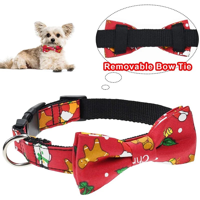 Christmas Bow Tie Dog Collar - Removable Adjustable Buckle Pet Collar - Freddie & Wilson
