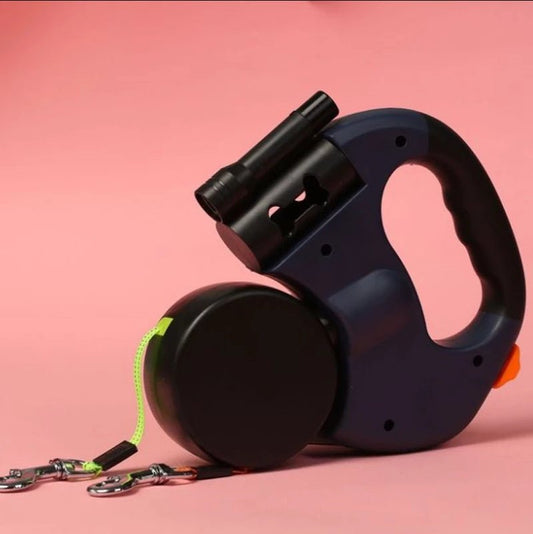 Dual Dog Leash with Flashlight & Waste Bag Dispenser - 2 - in - 1 Retractable - Freddie & Wilson