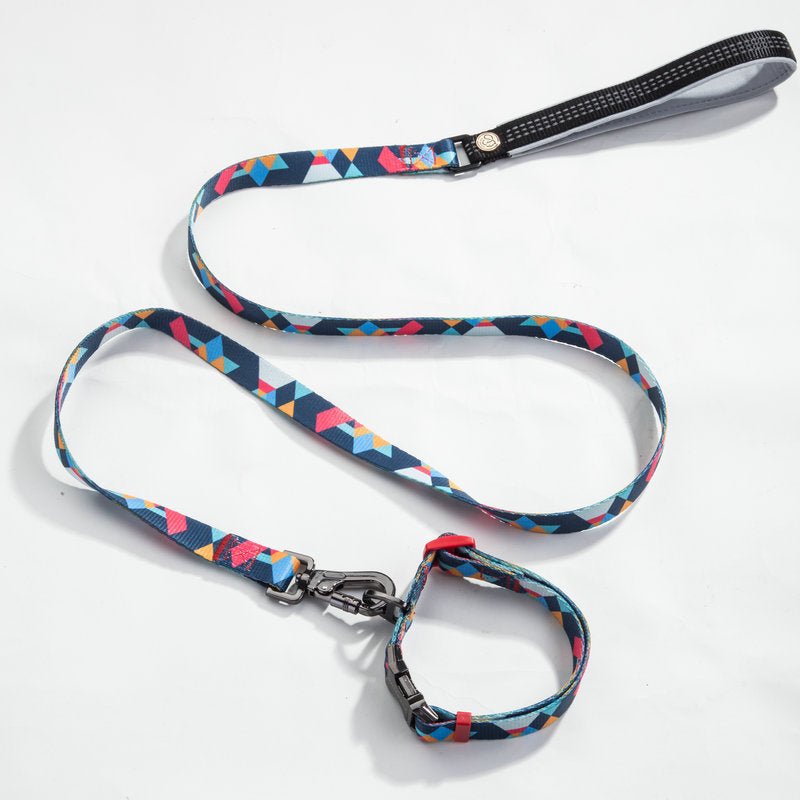 Dog Collar & Leash Set - Geometric Pattern Polyester Design - Freddie & Wilson