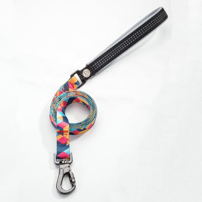 Dog Collar & Leash Set - Geometric Pattern Polyester Design - Freddie & Wilson