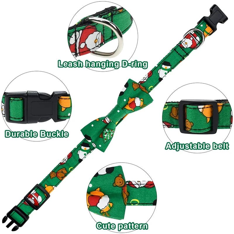 Christmas Bow Tie Dog Collar - Removable Adjustable Buckle Pet Collar - Freddie & Wilson
