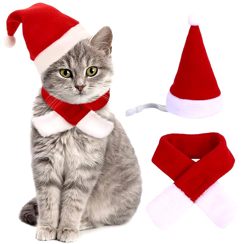 Pet Santa Hat & Scarf Christmas Set - Adjustable for Cats & Dogs - Freddie & Wilson