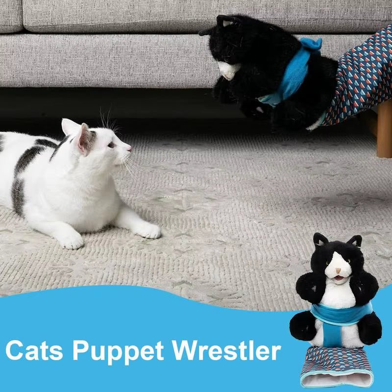1Pcs Cats Puppet Wrestler Wrestling Glove Interactive Play Cat Plush Animal Toy with Sturdy Padding Soft Plush for Games Cats - Freddie & Wilson