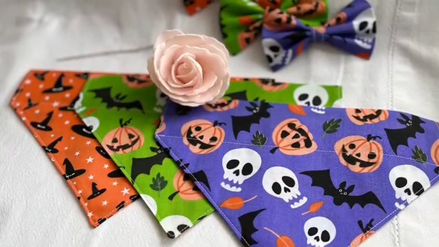 Halloween Dog Collar Accessories Bow & Bandana Handmade in UK. Multi Sizes - Freddie & Wilson