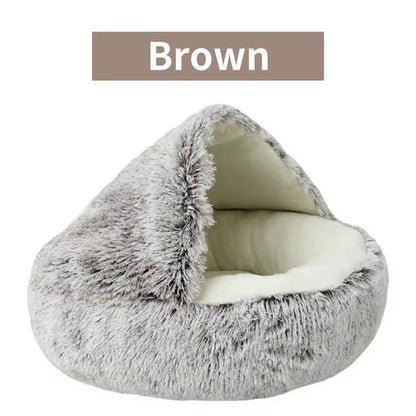 Plush Hooded Pet Bed - Round Fluffy Soft Cat & Dog 2 - in - 1 Sleeping Nest Cave - Freddie & Wilson