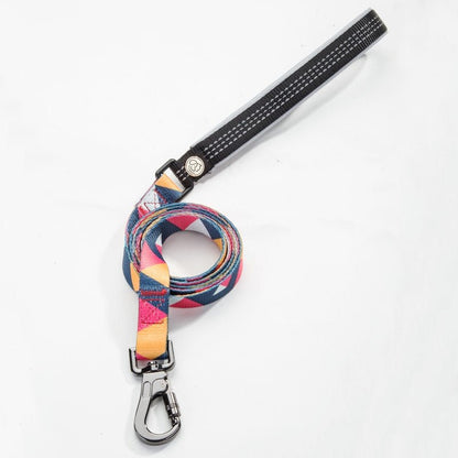 Dog Collar & Leash Set - Geometric Pattern Polyester Design - Freddie & Wilson