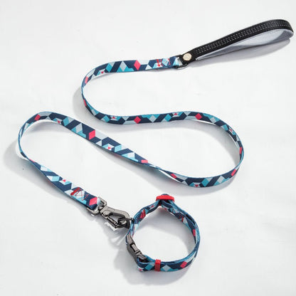 Dog Collar & Leash Set - Geometric Pattern Polyester Design - Freddie & Wilson