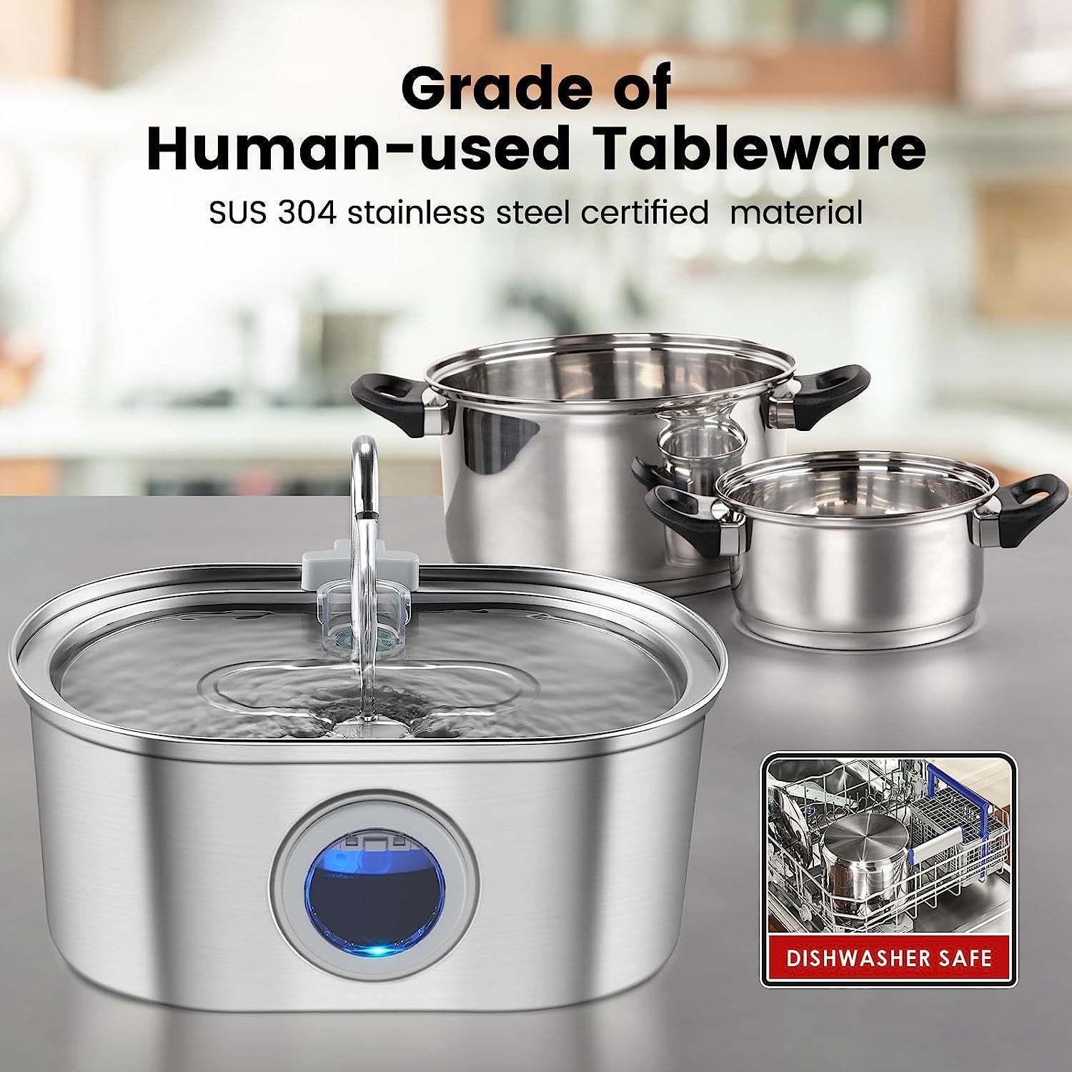 Stainless Steel Cat Water Fountain - Filtered Pet Water Dispenser with Pump - Freddie & Wilson