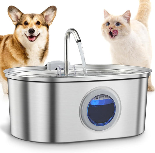 Stainless Steel Cat Water Fountain - Filtered Pet Water Dispenser with Pump - Freddie & Wilson