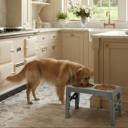 Elevated Dog Bowl Stand with Slow Feeder - Stainless Steel Raised Feeding Station - Freddie & Wilson