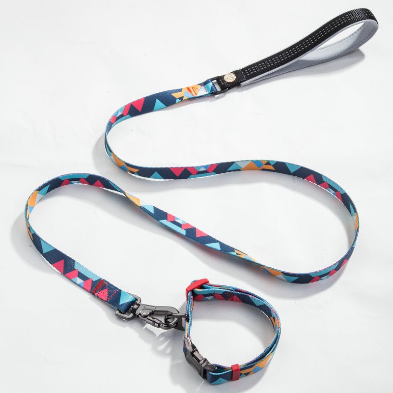 Dog Collar & Leash Set - Geometric Pattern Polyester Design - Freddie & Wilson