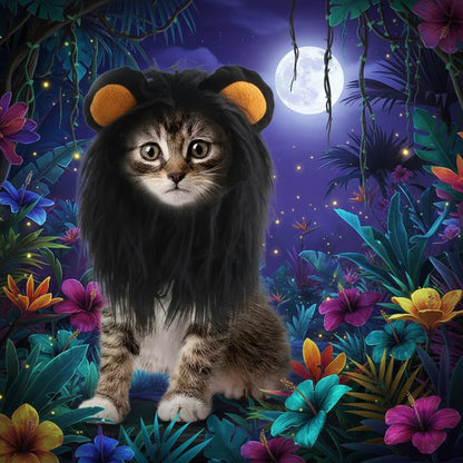 Cat Lion Mane Costume - Pet Hat for Halloween & Christmas - Freddie & Wilson