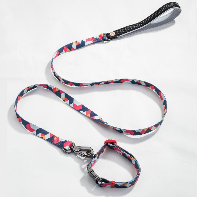 Dog Collar & Leash Set - Geometric Pattern Polyester Design - Freddie & Wilson