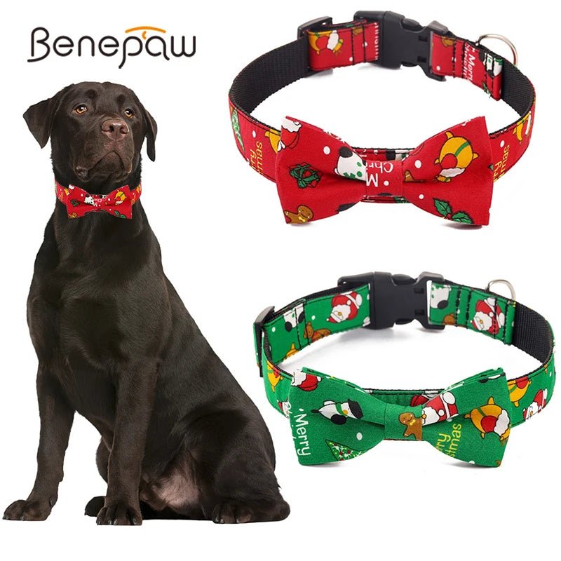 Christmas Bow Tie Dog Collar - Removable Adjustable Buckle Pet Collar - Freddie & Wilson