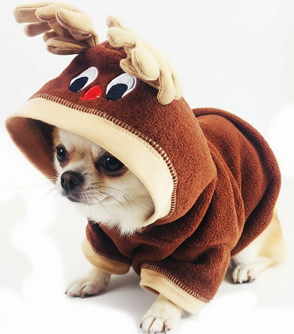 Christmas Reindeer Pet Costume - Festive Dog & Cat Hoodie Outfit - Freddie & Wilson