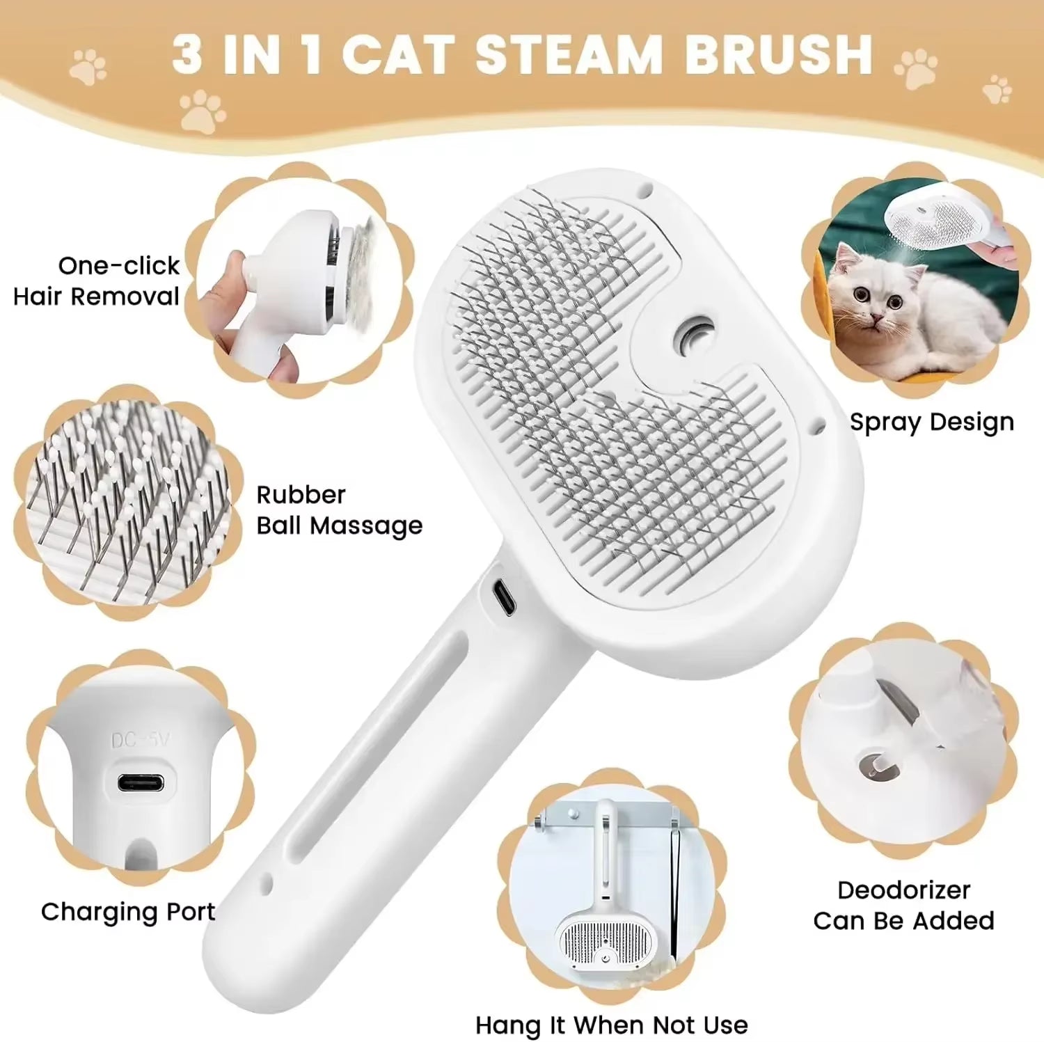 Pet Steam Grooming Comb - Hair Removal Brush for Dogs & Cats - Freddie & Wilson