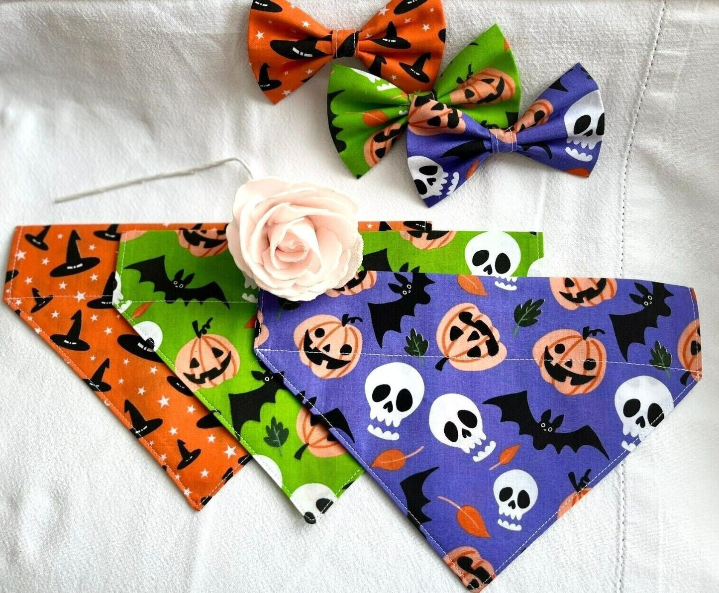 Halloween Dog Collar Accessories Bow & Bandana Handmade in UK. Multi Sizes - Freddie & Wilson