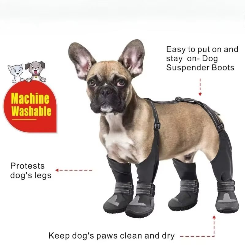 Dog Suspender Boots Tall Dog Boots Anti - Slip&Fall Waterproof Dog Shoes Leggings Winter Snow Rain Hiking Paws Protector - Freddie & Wilson
