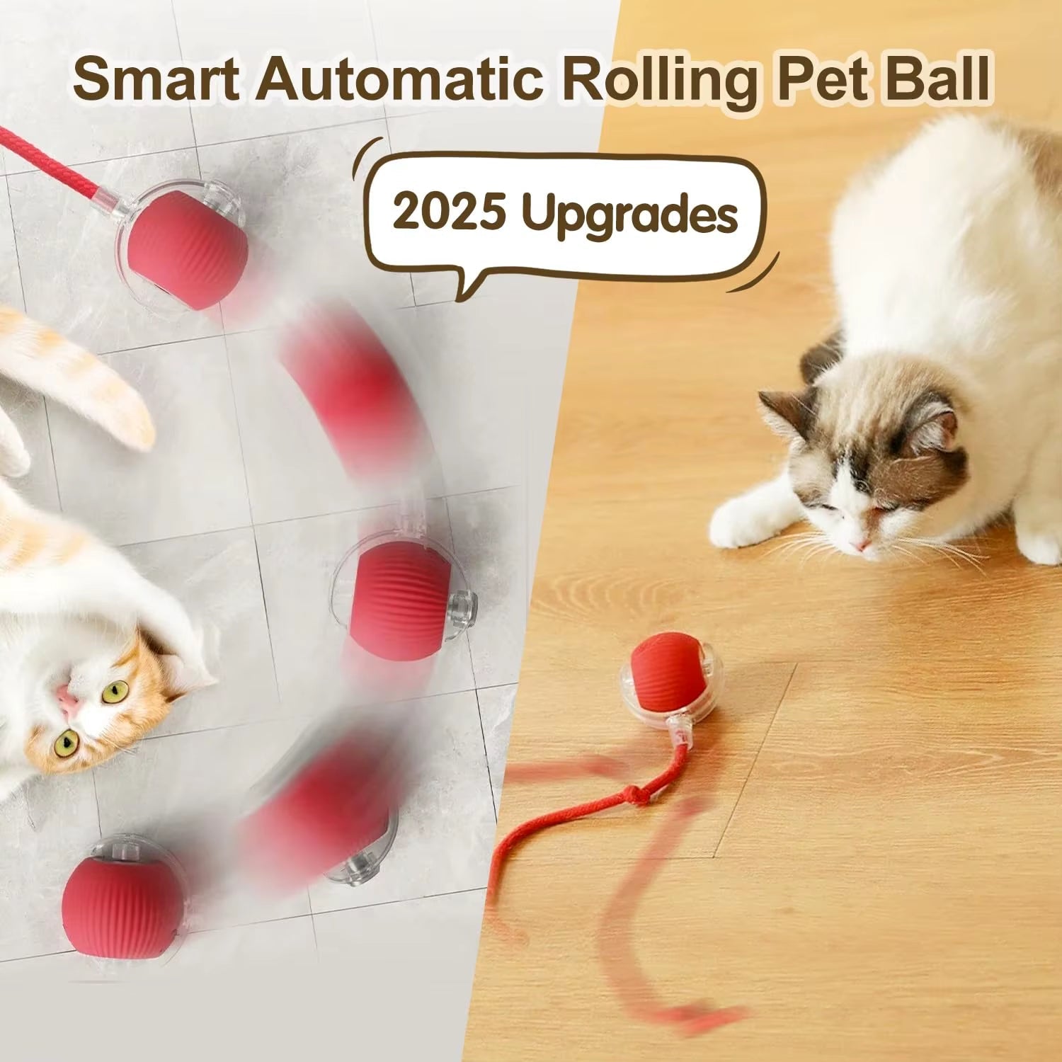 Cat Interactive Ball Toy, Automatic Rolling Ball with Tail, Rechargeable Smart Pet Interactive Toy, Intelligent Mouse for Cat - Freddie & Wilson