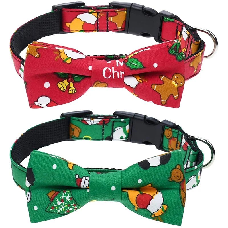 Christmas Bow Tie Dog Collar - Removable Adjustable Buckle Pet Collar - Freddie & Wilson