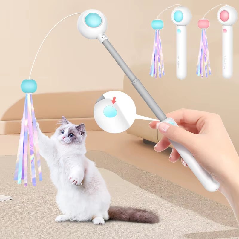 Cat Toy Interactive Funny Tassel Feather Stick Pet Toys for Kitten Colored Stretchable Cat Playing Teaser Wand Toy Pet Supplies - Freddie & Wilson